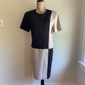 John Roberts linen blend brown black dress size 16